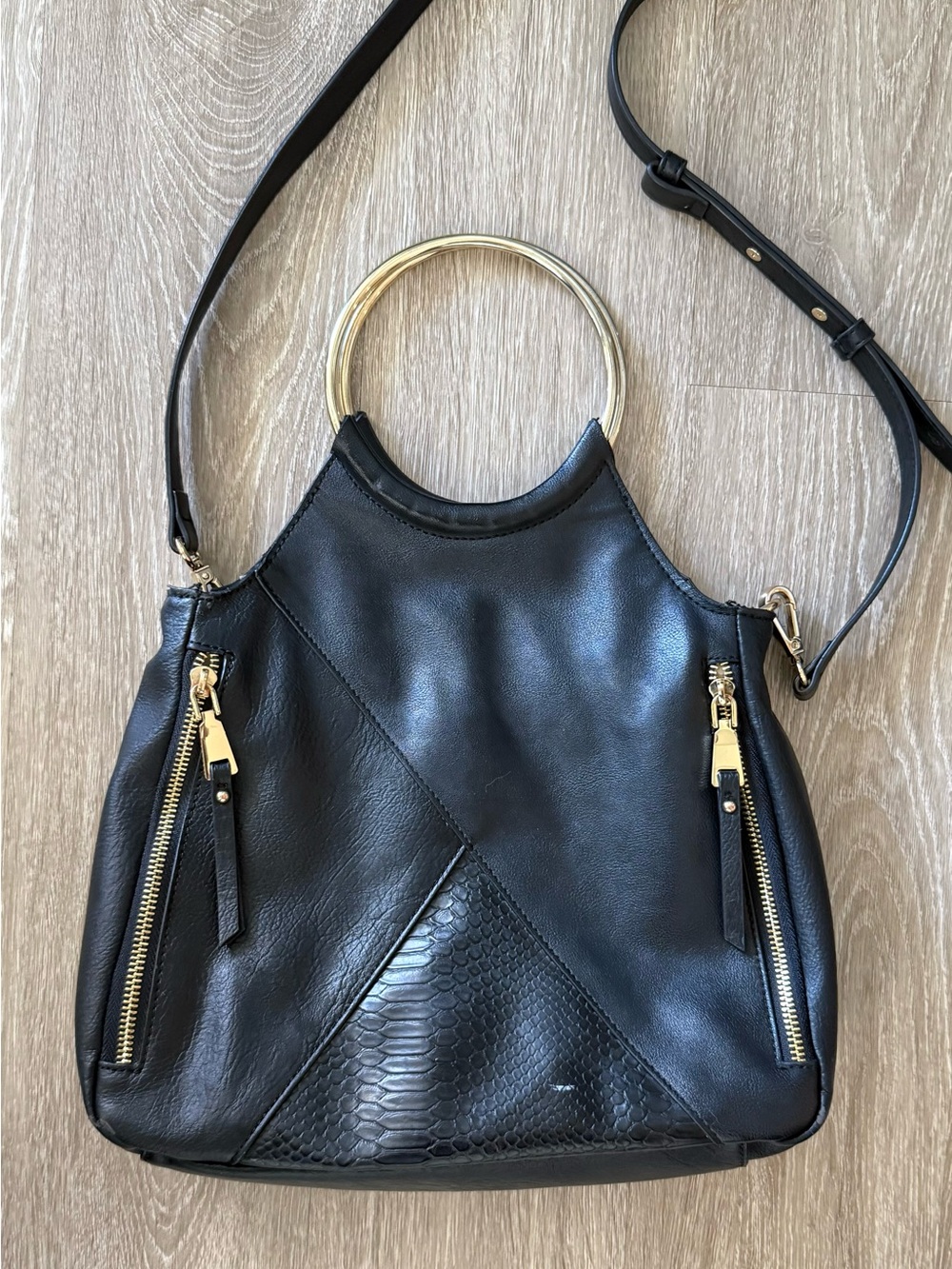 INC International Concepts Black Ring Handle Shoulder Bag